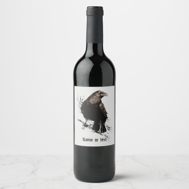 Étiquette Pour Bouteilles De Vin Aquarelle Corbeau Oiseau Animal Art Personnaliser (Devant)