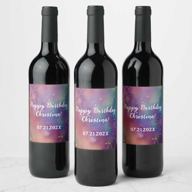 Étiquette Pour Bouteilles De Vin Aquarelle cosmique colorée personnalisée (Bouteilles)