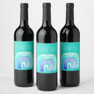 Étiquette Pour Bouteilles De Vin Aquarelle d'amour bleu arc-en-ciel