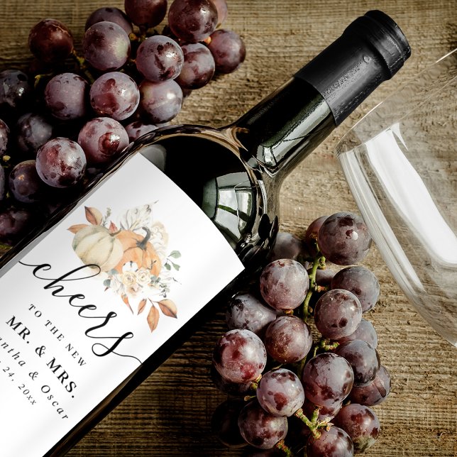 Étiquette Pour Bouteilles De Vin Aquarelle d'automne moderne Citrouilles & Fleurs (Créateur téléchargé)