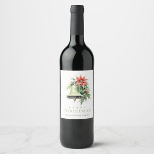 Étiquette Pour Bouteilles De Vin Aquarelle de Noël Bell Pine Poinsettia Folithe