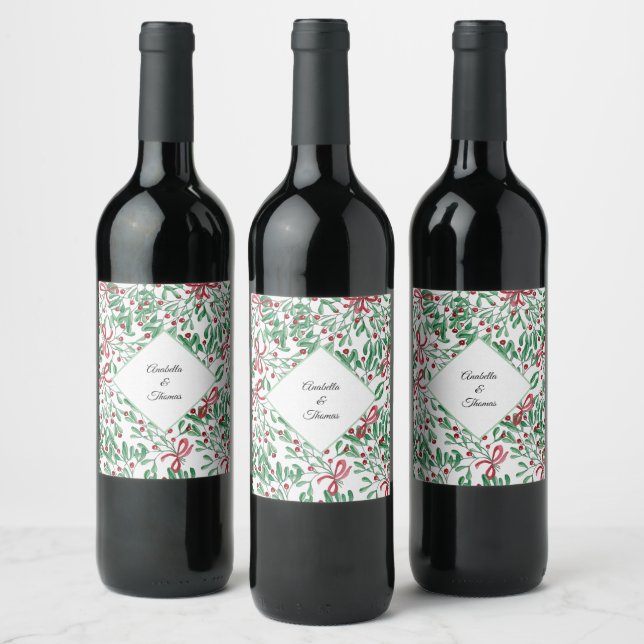 Étiquette Pour Bouteilles De Vin Aquarelle de Noël Rustique Mistletoe (Bouteilles)