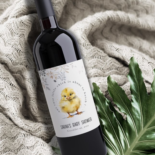 Étiquette Pour Bouteilles De Vin Aquarelle de poulet de ferme mignonne Baby shower  (Créateur téléchargé)