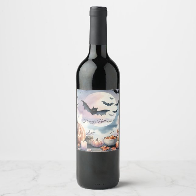 Étiquette Pour Bouteilles De Vin Aquarelle d'Halloween (Devant)