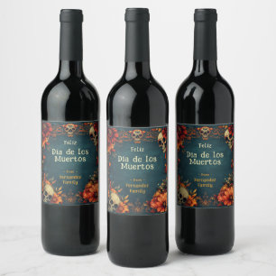 Étiquette Pour Bouteilles De Vin 💀 🎉 Aquarelle Día de Muertos