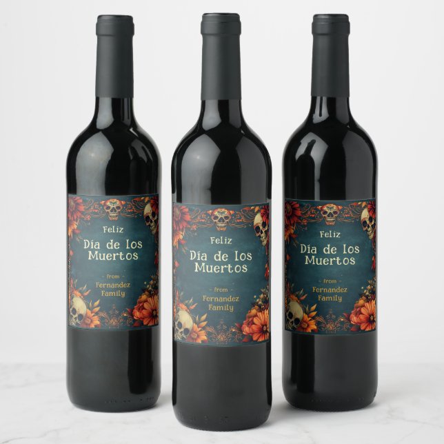 Étiquette Pour Bouteilles De Vin 💀 🎉 Aquarelle Día de Muertos (Bouteilles)