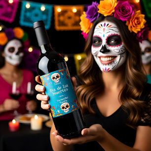 Étiquette Pour Bouteilles De Vin 💀 🎉 Aquarelle Día de Muertos