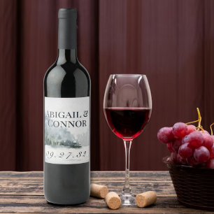 Étiquette Pour Bouteilles De Vin Aquarelle du lac de montagne brumeux rustique