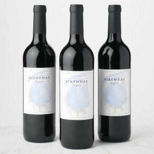 Étiquette Pour Bouteilles De Vin Aquarelle élégante Bleu Coton Bonbon Anniversaire