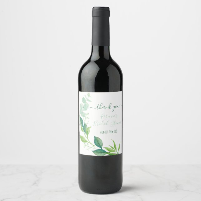 Étiquette Pour Bouteilles De Vin Aquarelle Eucalyptus Fête des mariées Faveurs (Devant)