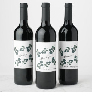 Étiquette Pour Bouteilles De Vin Aquarelle Eucalyptus Vert Merci