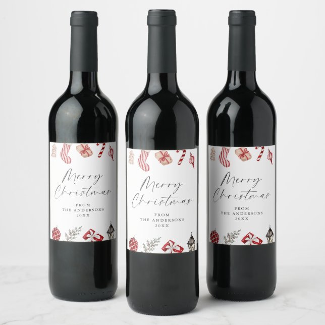 Étiquette Pour Bouteilles De Vin Aquarelle festive Frontière de Noël (Bouteilles)