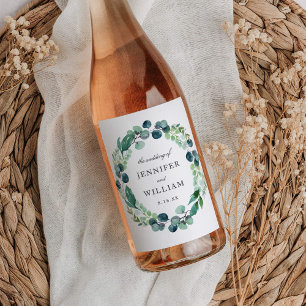 Étiquette Pour Bouteilles De Vin Aquarelle feuillue Botaniques Mariage de couronne