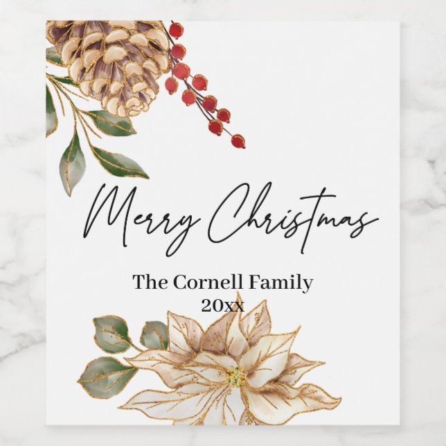 Étiquette Pour Bouteilles De Vin Aquarelle Fleur de Noël (Étiquettes simples)