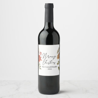 Étiquette Pour Bouteilles De Vin Aquarelle Fleur de Noël