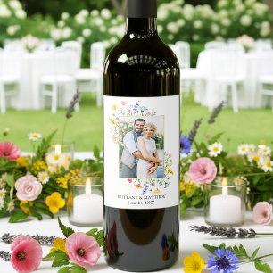 Étiquette Pour Bouteilles De Vin Aquarelle Fleurs Sauvages Photo Mariage Vin