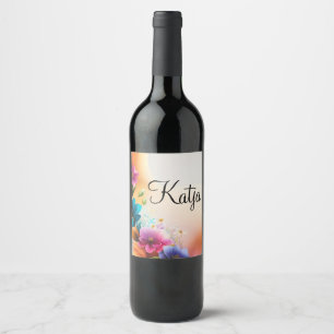 Étiquette Pour Bouteilles De Vin Aquarelle Fleurs sur Croissant de Lune