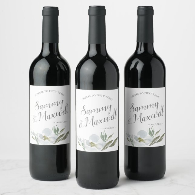 Étiquette Pour Bouteilles De Vin Aquarelle Floral encourage à 50 ans (Bouteilles)