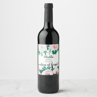 Étiquette Pour Bouteilles De Vin Aquarelle Floral Serez-vous mon maître d'honneur