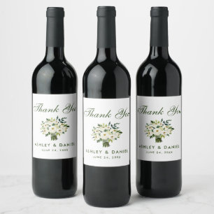 Étiquette Pour Bouteilles De Vin Aquarelle Floral Vert Mariage blanc Merci B