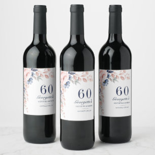 Étiquette Pour Bouteilles De Vin Aquarelle florale Script 60e anniversaire