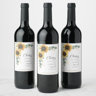 Étiquette Pour Bouteilles De Vin Aquarelle Florale Tournesol Mariage Eucalyptus