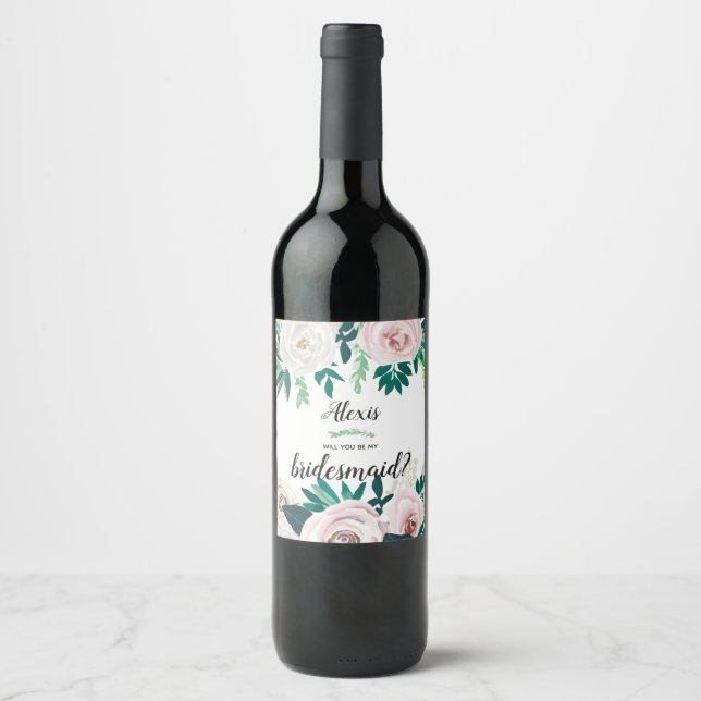 Étiquette Pour Bouteilles De Vin Aquarelle Florale Vert Vous Serez Ma Servante D'Ac (Devant)