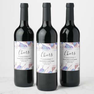 Étiquette Pour Bouteilles De Vin Aquarelle Folift moderne violet Feuille Mariage