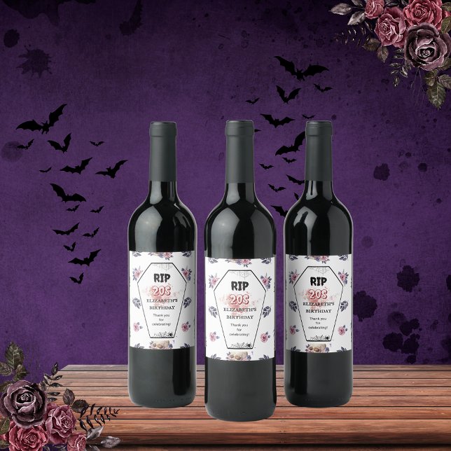 Étiquette Pour Bouteilles De Vin Aquarelle gothique RIP Anniversaire Coffin Crâne C (Créateur téléchargé)