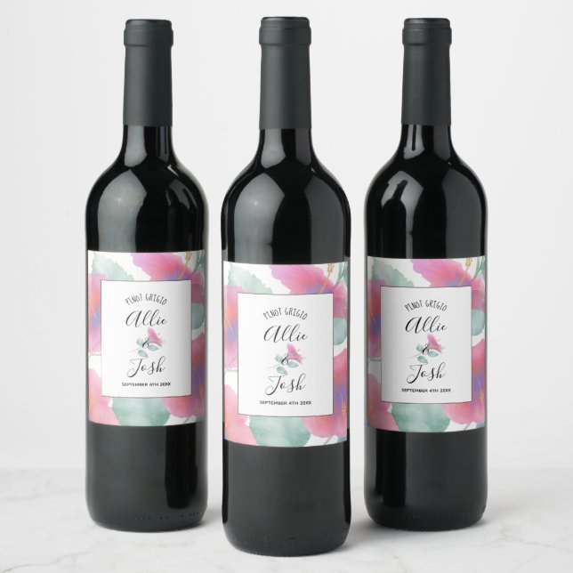 Étiquette Pour Bouteilles De Vin Aquarelle Hibiscus Maui Mariage (Bouteilles)