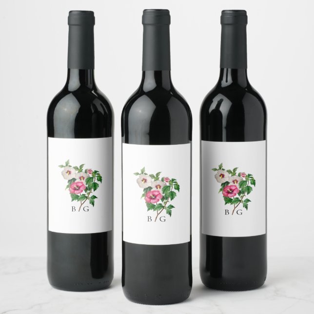 Étiquette Pour Bouteilles De Vin Aquarelle Hibiscus Tropical Mariage d'été (Bouteilles)