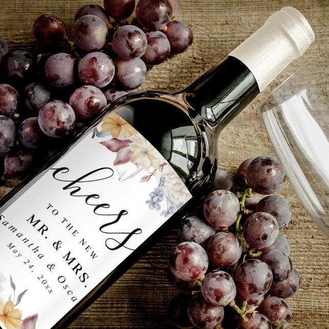 Étiquette Pour Bouteilles De Vin Aquarelle Hiver Pin vert Arbre et Fleurs blanches (Créateur téléchargé)