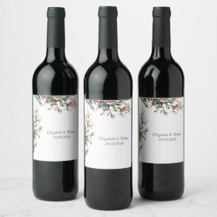 Étiquette Pour Bouteilles De Vin Aquarelle Holly Berry Mariage