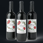 Étiquette Pour Bouteilles De Vin Aquarelle Holly | Poinsettia Christmas Wreath<br><div class="desc">Elégante aquarelle saisonnière Holly et Poinsettia conception de courroies. C'est un modèle prêt à vous customiser. Des articles de papeterie et des articles de fête correspondants sont disponibles en magasin. Si vous souhaitez modifier la couleur ou le style de la police, cliquez sur l'onglet personnaliser à la fin du modèle....</div>