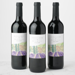 Étiquette Pour Bouteilles De Vin Aquarelle Lavender Champs Mariage Étiquette de vin