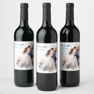 Étiquette Pour Bouteilles De Vin Aquarelle mariage Florale