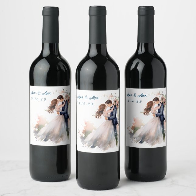 Étiquette Pour Bouteilles De Vin Aquarelle mariage Florale (Bouteilles)