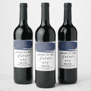 Étiquette Pour Bouteilles De Vin Aquarelle Marine et Gold Future Mme Fête des marié