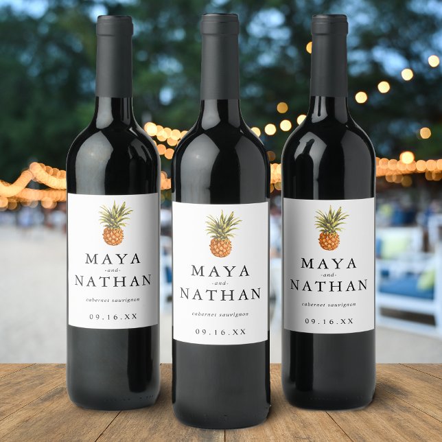 Étiquette Pour Bouteilles De Vin Aquarelle moderne ananas personnalisé (Modern Watercolor Pineapple Personalized Wine Label)