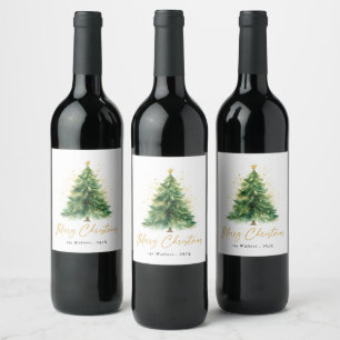 Étiquette Pour Bouteilles De Vin Aquarelle moderne Arbre de Noël Non photo