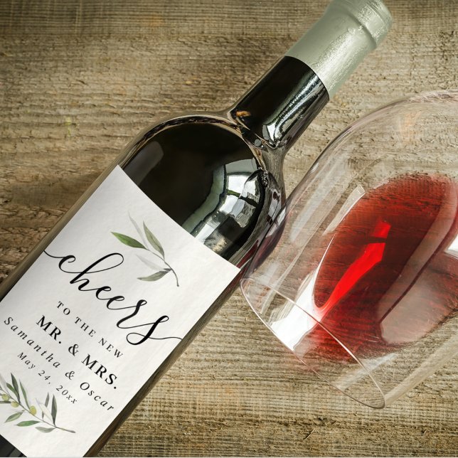 Étiquette Pour Bouteilles De Vin Aquarelle moderne Branche d'olive verte (Créateur téléchargé)