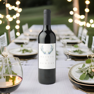 Étiquette Pour Bouteilles De Vin Aquarelle Moderne Mariage de la Branche d'Olivier