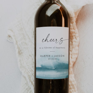 Étiquette Pour Bouteilles De Vin Aquarelle moderne Turquoise Cheers Mariage Étiqu