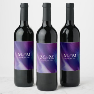 Étiquette Pour Bouteilles De Vin Aquarelle moderne violet Mariage bleu marine