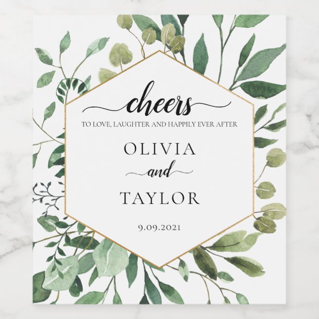 Étiquette Pour Bouteilles De Vin Aquarelle modifiable verdure Cheers to Love (Étiquettes simples)