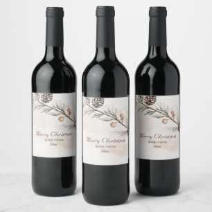Étiquette Pour Bouteilles De Vin Aquarelle Neutre couleur arbre de Noël