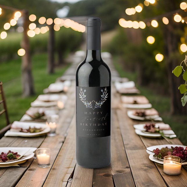 Étiquette Pour Bouteilles De Vin Aquarelle noire moderne Branche d'olive N'IMPORTE  (Créateur téléchargé)