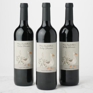 Étiquette Pour Bouteilles De Vin Aquarelle Oie Baby shower Vin Étiquette
