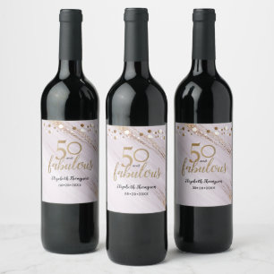 Étiquette Pour Bouteilles De Vin Aquarelle Or Personnalisé 50 et Fabuleux