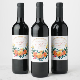 Étiquette Pour Bouteilles De Vin Aquarelle orange rustique Fête des mariées florale